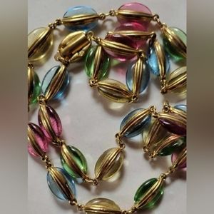 c1980 SWAVORSKI Multicolor & Gold Beaded Crystal Strand 22"